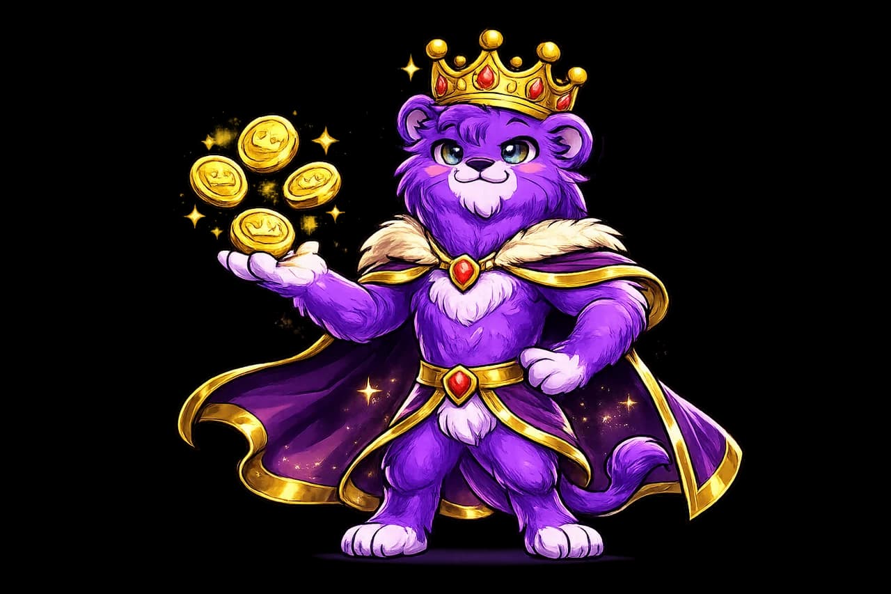 NADKING mascot holding piles of gold coins